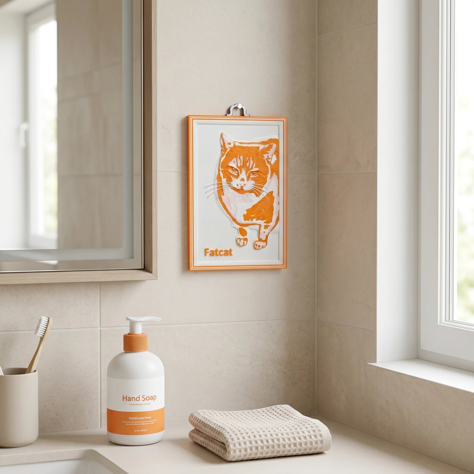 The hand-painted pet relief plaque displayed on a bright wall at home